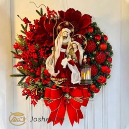 Decorative Flowers 2023 Christmas Wreath Ornaments Plane Window Front Door Ornament Hanging Home Decoration Acrylic Sacred