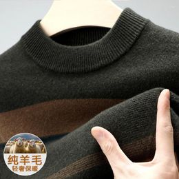 Men's Sweaters Real Sheep Wool Warm Clothes 2023 Winter Fashion Stripes Thick Sweater Pure Cashmere Knit Jumper Long Sleeved