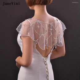 Chains JaneVini 2023 Luxury Bridal Shoulder Necklace Sequined Beaded Handmade Wedding Jewellery For Women Tulle Strap Chain