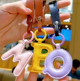 Creative English Letter Pendant Keychains Funny Candy Colour Leather Key Ring Chains Women Keyring Holder Charm Bag Gifts