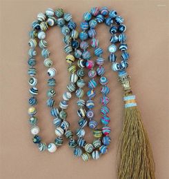 Chains 8mm Striped Stone 108 Beads Tassel Knotted Necklace Chic Cuff Fancy Lucky Colorful Wristband Elegant Chakra Wrist