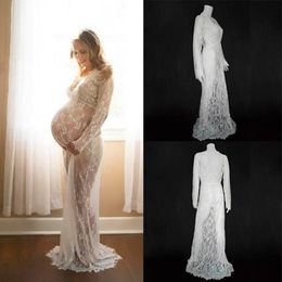 Maternity Dresses Pography Props Maxi Gown VNeck Lace Pregnancy Dress Fancy Shooting Po Pregnant Clothes 230425