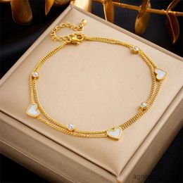 Anklets DIEYURO Stainless Steel Heart Love Anklets For Women Girl New Trend Multi-layer Leg Chain Non-fading Jewellery Gift Party R231125