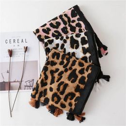 Berets Casual And Sweet Leopard Print Scarf For Women In Winter Korean Style Versatile Cotton Linen Feel Long Tassel Warm