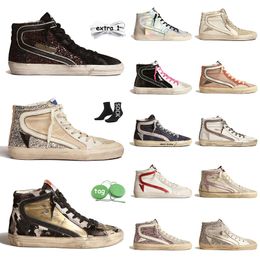 Designer Drity High Top women's high top sneakers for Women and Men - Luxury Italian Brands with Pink-Gold Goosess and Big Size
