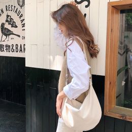 Evening Bag Canvas Messenger Large Capacity Shoulder Simple Zipper Semicircle Shape Cloth Purses Ladies Cotton Crossbody s 230424