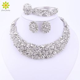 Wedding Jewelry Sets Nigerian Wedding African Beads Jewelry Sets Crystal Necklace Sets Silver Color Jewelry Set Wedding Accessories Party 230425