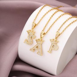 Choker Chokers Luxury Copper Zircon A-Z Crown Alphabet Pendant Chain Necklace Punk Hip-Hop Style Fashion Woman Man Initial Name Jewellery