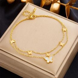 Anklets CHUANGCHENG Fashion Minimalist Smooth Butterfly Stainless Steel Multi-layer Chain Beach Trend Versatile Ankle