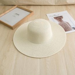 Wide Brim Hats Summer Women Straw Hat 48cm Big Beach Sun For Large Uv Protection Foldable Panama Caps Female