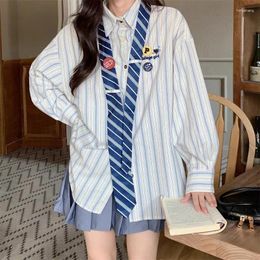 Women's Blouses Autumn 2023 American Striped Tie Shirt For Men And Women With A Small Design Sense Retro Polo Neck Long Sleeve