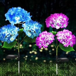 Lawn Lamps Hydrangea Rose Flower Solar Led Light Outdoor Garden Lawn Lamps for Garden and Vegetable Patch Patio Country House Decoration Q231125