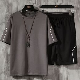 Men's Tracksuits Men's T Shirt and Short Set Male Summer Casual Short Sleeve Tops and Pants Suits Sports Running Set Streetwear Tops Tshirts 230425