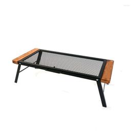 Camp Furniture Outdoor Iron-Proof Barbecue Table Picnic Iron Convenient Folding Grill Net Stove With Handle Camping BBQ