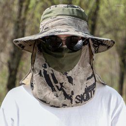 Bandanas 3pcs/Set Men Bucket Hat With Shawl Veil Camouflage Summer Sand Prevention 12cm Army Sun Waterproof Outdoor Camp Fishing Cap