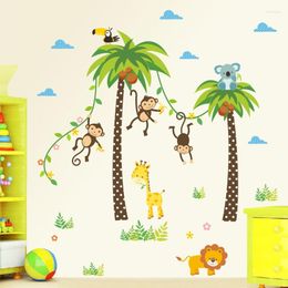 Wallpapers Non-toxic Monkey Coconut Tree Cartoon Wall Sticker Home Living Room Children's Nursery Background Decoration Stickers