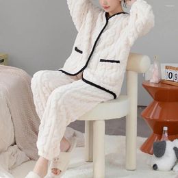 Women's Sleepwear Women Pajama Set Cozy Winter Homewear Plush Color Matching With V Neck Coat Elastic Waist Pants For Loose Fit