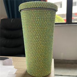 25oz Diamond Tumblers With Lid 750ml Stainless Steel Water Bottles Colourful Shinny Drinking Cups Double Wall Insulated Tumbler A12