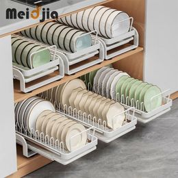 Dish Racks MEIDJIA Pull-out Kitchen Bowl Dish Storage Rack Built-in Bowls Dishes Partition Storage Sink Cabinet Organiser Tableware Holder 231124