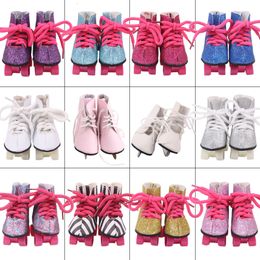 Doll Accessories Roller Skate Sequin Shoes Ice Skates 18 Inch American 43CM Reborn Baby Clothes Nenuco Ropa Generation Toys 230424