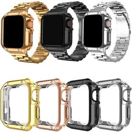 TPU Protective Case Cover Electroplate Cases With Metal Steel Straps Kit Link Bands Band Chain Strap For Apple Watch 3 4 5 6 7 8 Ultra 49 45 44 42mm