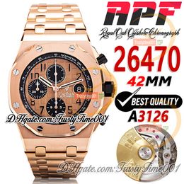 APF 42mm 26470 A3126 Automatic Chronograph Mens Watch Rose Gold Champagne Black Textured Dial RG Stainless Steel Bracelet Super Edition trustytime001Watches