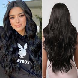 Synthetic Wigs Easihair Long Black Synthetic Wigs Middle Part for Women Wavy Cosplay Natural Hair Heat Resistant Fiber 230227