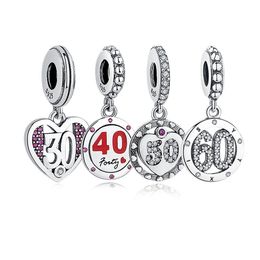 Silver Years Old 30 40 50 60 Number Lucky Dangle Charm 925 Sterling Sier Beads Fit Original Bracelet Pendant Jewellery Making Q0531 Dr Dh92L