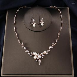 Necklace Earrings Set Fashion Simple Korean Small Fresh Pearl Ladies Chain 2 Pcs Wedding Bridal Jewellery
