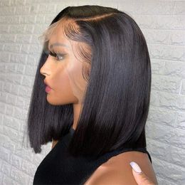 Short Bob Wig Straight Silk Base Lace Wigs Pre Plucked Synthetic Closure For Women 180 Denisty Heat Resistant Glueless