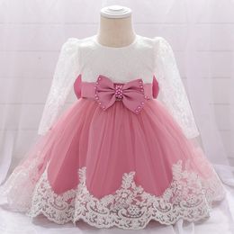 Girls Dresses Baby Dress born Girl Long Sleeve Lace Party Wedding With Big Bow Infant 1st Birthday Princess 231124