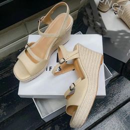 Sandals Genuine Leather Braided Platform High Heels Shoes Women Pumps Open Toe Buckle Belt Designer Espadrilles Wedges