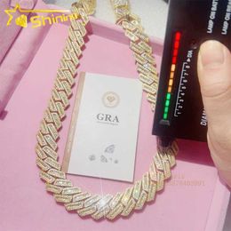 Yellow Gold Plated Vvs Moissnaite Iced Out Hip Hop Jewelry S925 Moissanite Cuban Chain Necklace for Men