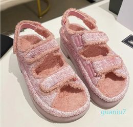 Womens Thick Bottom Terry Cloth Sandals Womens Slippers Furry Buckle