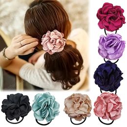 New Rose Flower Elastic Rubber Band Scrunchies Hair Rope Satin Hair Ties Headwear Ponytail Holder Hair Accessories