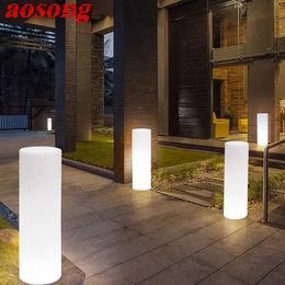 Lawn Lamps AOSONG Modern Cylinder Landscape Lamp Creative Outdoors LED Lawn Light Remote Control Waterproof IP65 for Hotel Garden Q231125