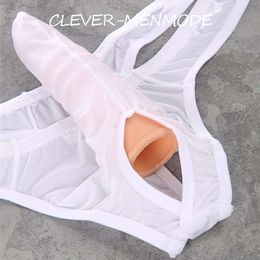 Sexy Men's Underwear Long Elephant Nose Sheath Thong G String T Back Crotchless Panties Erotic Lingerie Hombre Adult 18+