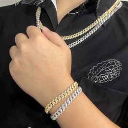 Iced Out Vvs Moissanite Men 7mm Cuban Chain Necklace Set Bracelet Gold Silver Hip Hop Style Clasp for Rapper Necklaces Link