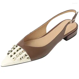 Sandals 2023 Women Natural Leather 22-25cm Cowhide Pigskin Full Pointed Toe Mixed Colors Metal Rivet Mules