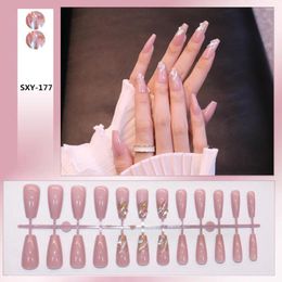 False Nails High Quality Fake Full Cover Nail Tips Pink Pointed Toe Long Style Artificial French Rhinestones