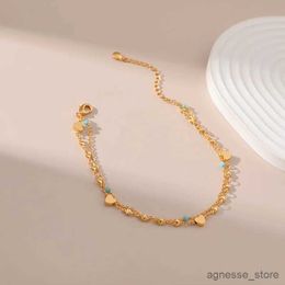 Anklets Copper Plated 18K Gold European And Heart Double Chain Design Women Anklet Fashion Aristocratic Temperament R231125