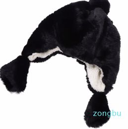 Berets 1 pc chapéu de pele cabelo e lã com earmuffs quentes confortáveis para mulheres meninas senhoras (preto)