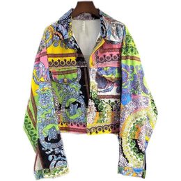 Women's Jackets Autumn Abstract Pattern Printed Denim Jacket Women's Fashion Retro Long Sleeve Top Women's Single Chest Coat 230425