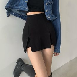 Women's Shorts Sexy Split Skirt Office Ladies Suit Summer Black Mini A-line Pants High Waist Wide Leg 230424