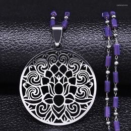 Pendant Necklaces Yoga Lotus Stainless Steel Chain Silver Colour Flower & Pendants For Women Jewellery Gift Gargantilla N1016S01