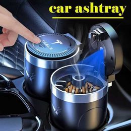 Car Ashtrays Car Cigarette Ashtray Cup With Lid With LED Light Portable Detachable Vehicle Ashtray Holder for TESLA cigar ashtray Q231125