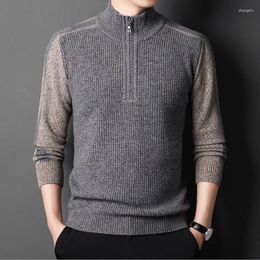 Men's Sweaters Sweater Autumn And Winter 200% Pure Wool Half High Zipper Neck Thickened Knitted