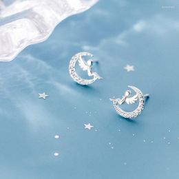 Stud Earrings Angel Moon Zircon Crystal For Women Sweet Cute Korean Fashion Geometric Student Lady Jewelry Gift BOYULIGE