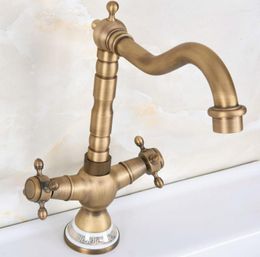 Kitchen Faucets Basin Antique Bathroom Sink Mixer Dual Handle Single Hole WC Faucet Brass And Cold Tap Swivel Anf603