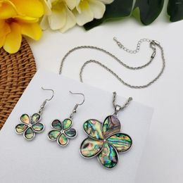 Necklace Earrings Set Dainty Hawaiian Design Plumeria Flowers Abalone Shell Pendant Earring Beach Island Jewellery